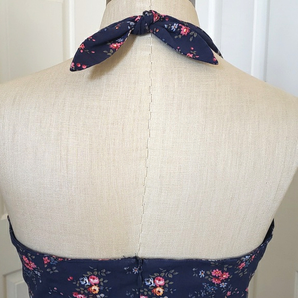 Vintage 90s Ralph Lauren Tartan Label Floral Halter Dress Navy Cotton • Size 8 - Picture 9 of 16
